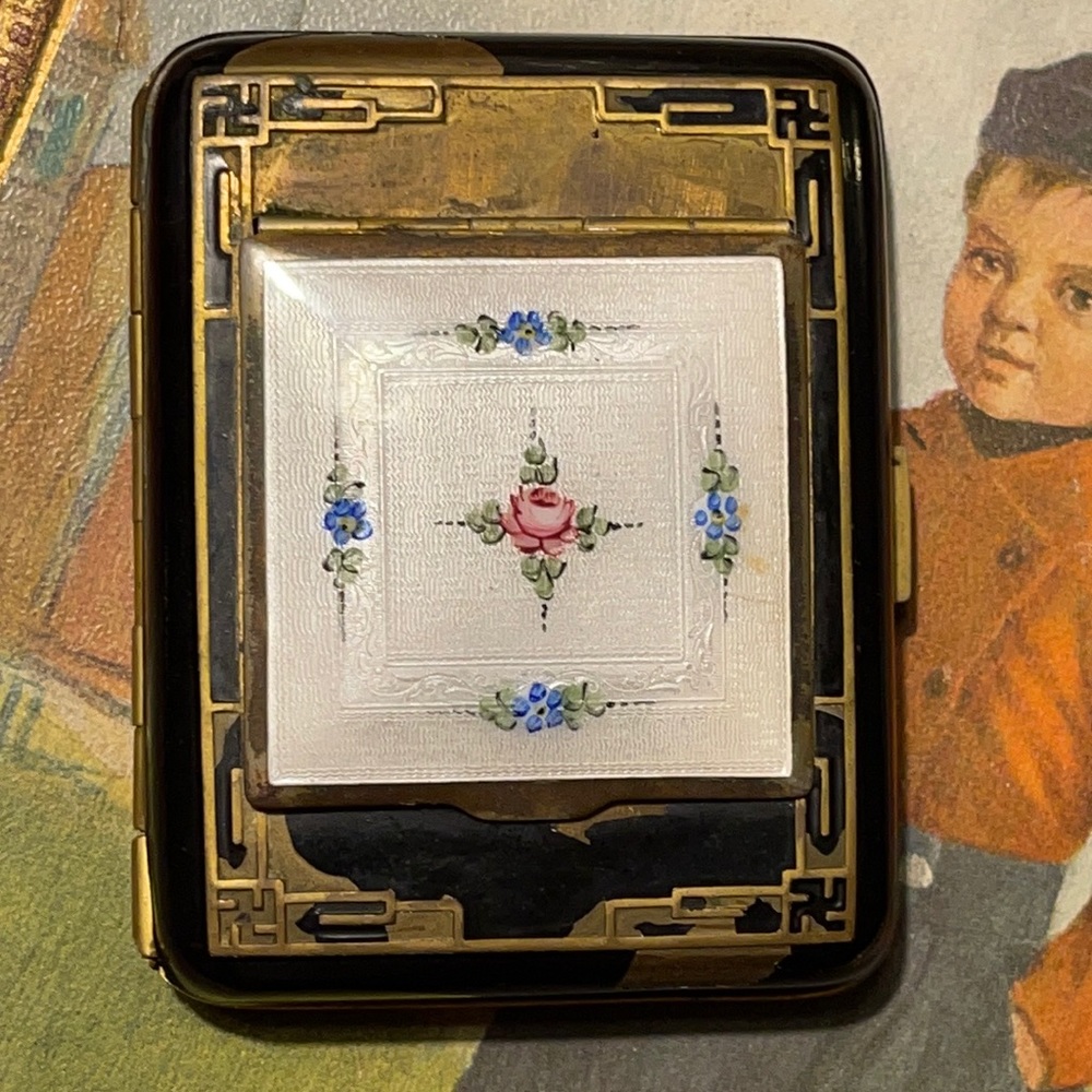 SOLD! RARE Vintage c1930 La Mode Enamel Guilloche COMPACT & Cigarette Case